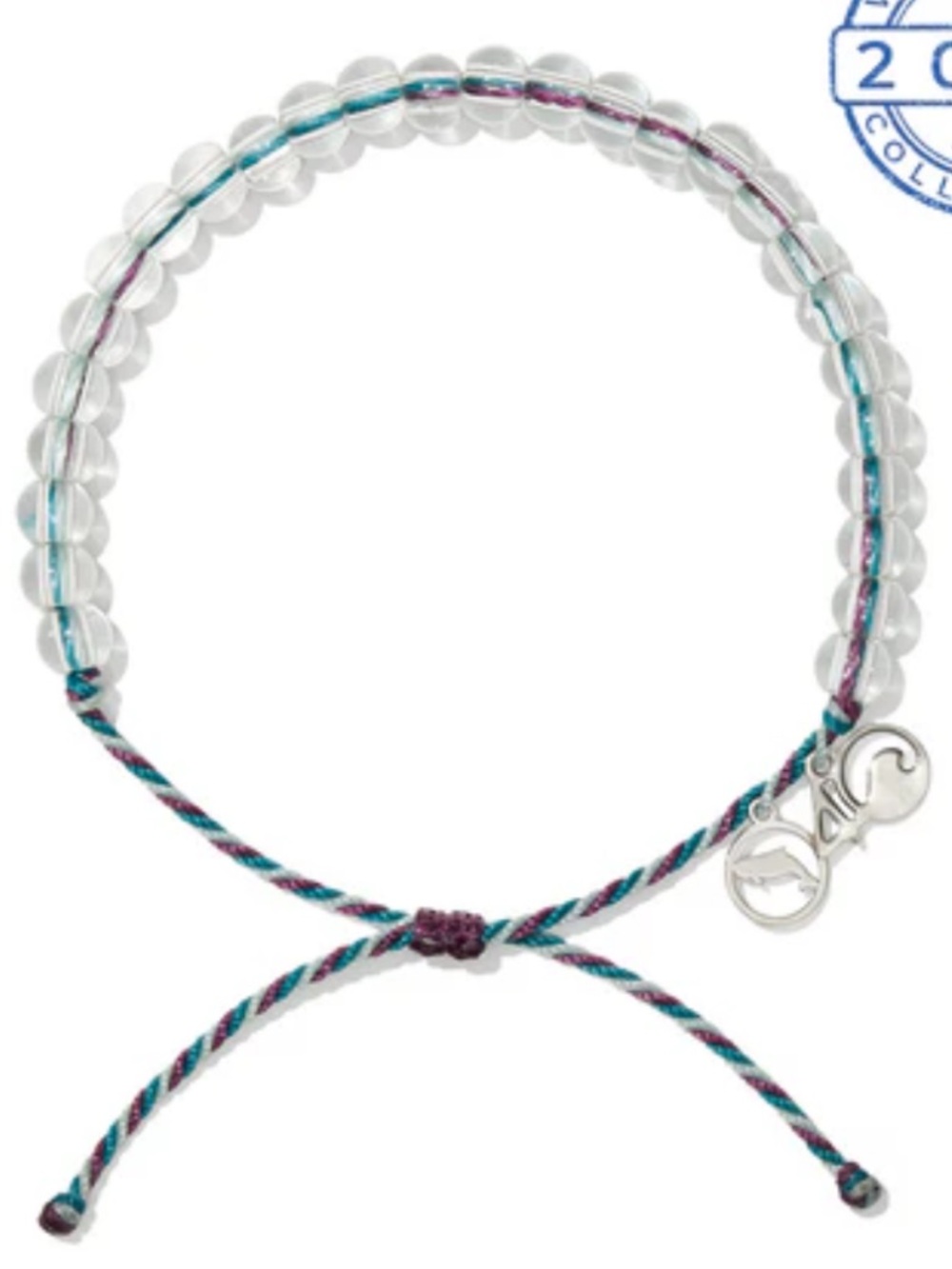 Clear Bead 4Ocean Bracelet with Teal and Purple Cord